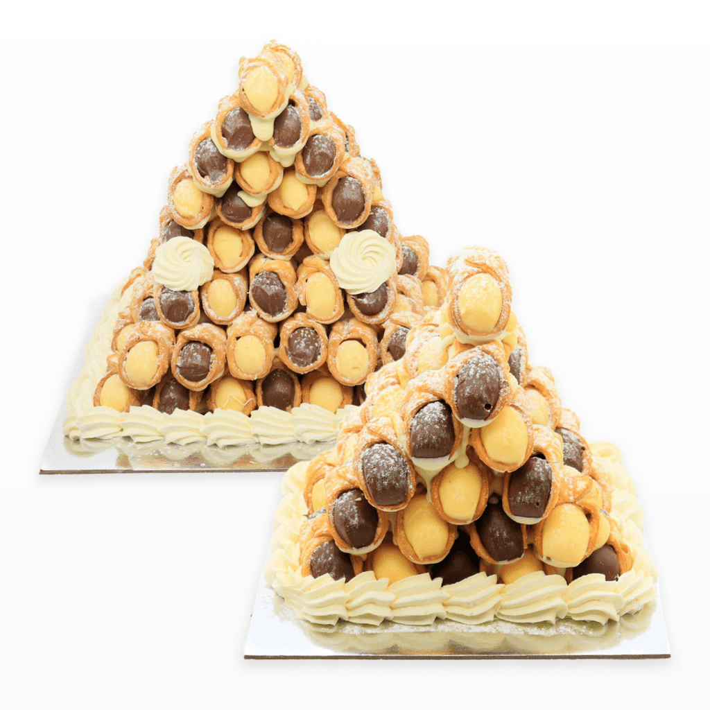 Two cannoli towers, one small and one large.