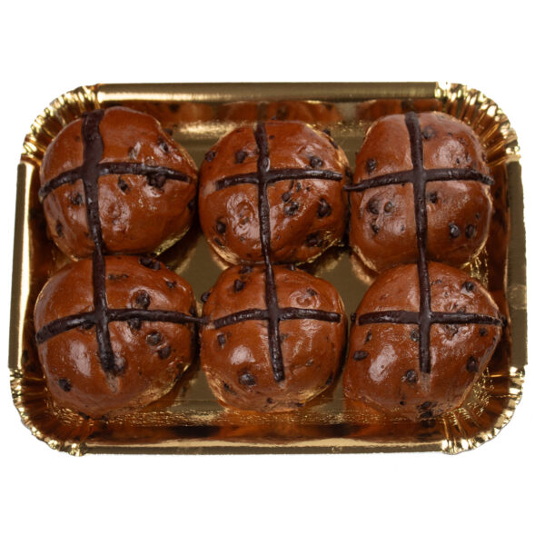 Nutella Hot Cross Buns Flat arranged in a gold tray, viewed from above.