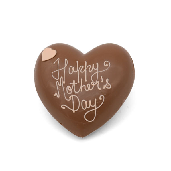 A Mother's Day Chocolate Heart with happy mother's day written on it.