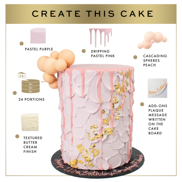 A pink and Gold Leaf cake with instructions on how to create it.