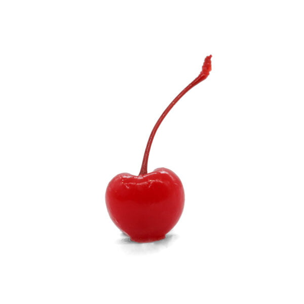 A red cherry on a white background.