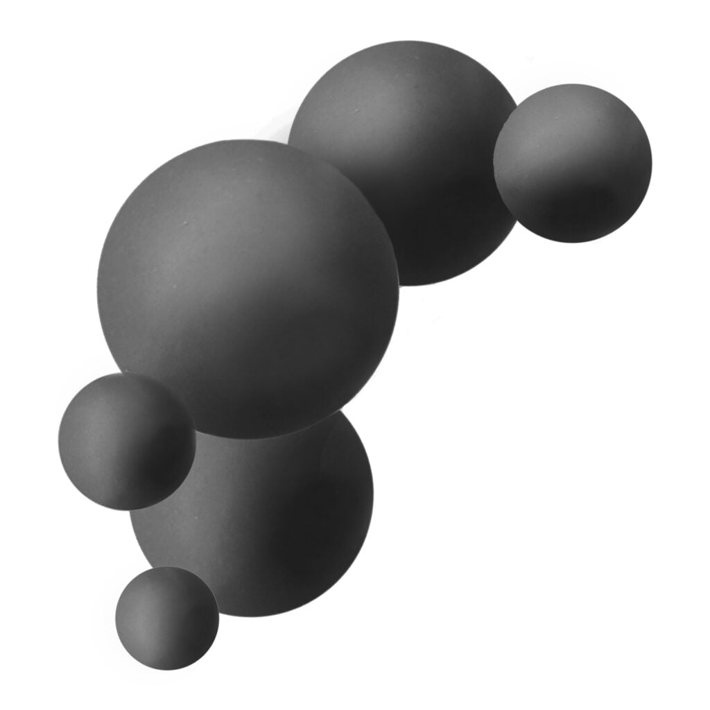 A group of black spheres on a white background.