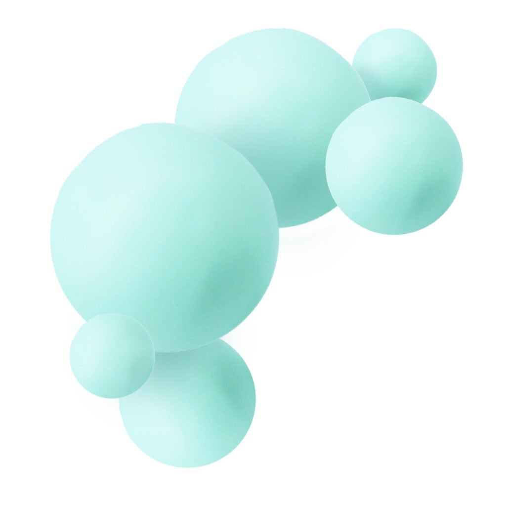 A group of blue spheres on a white background.