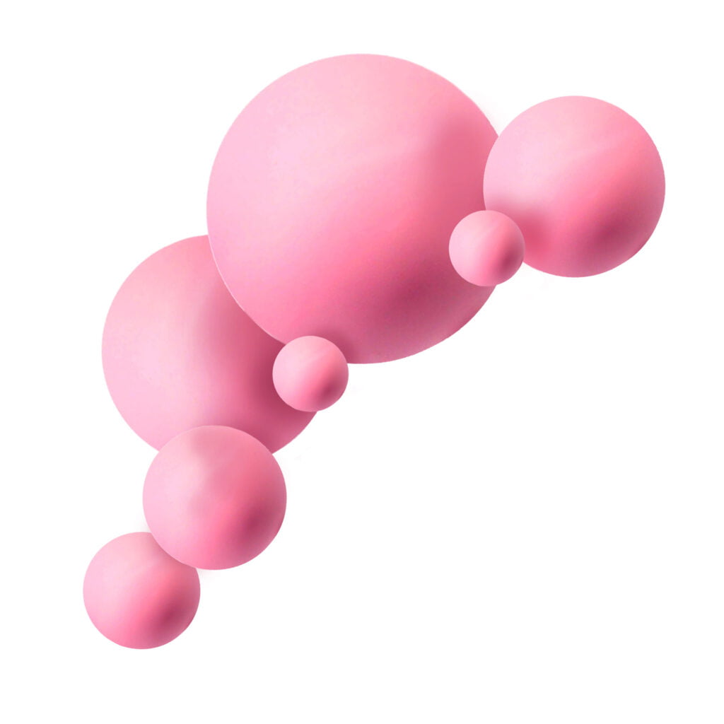 A group of pink spheres on a white background.