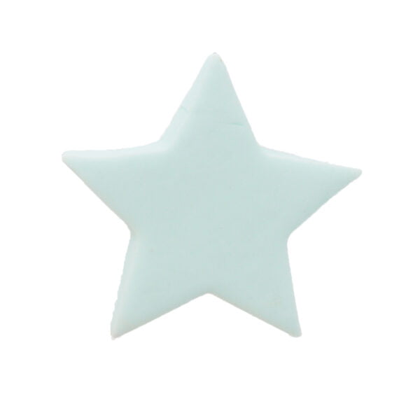 A small blue star shaped object on a white background.