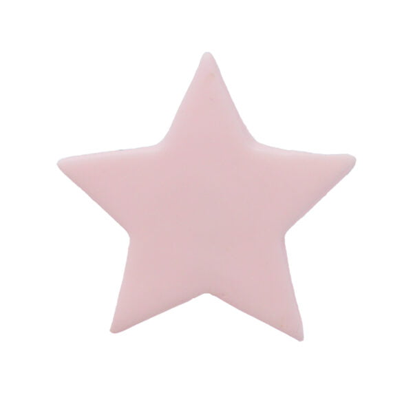 A pink star shaped sticker on a white background.
