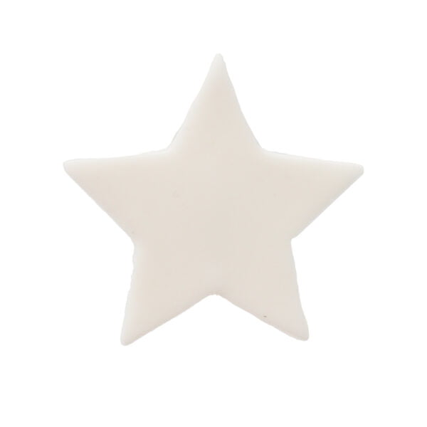 A white star shaped sticker on a white background.