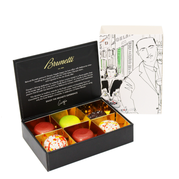 A Chocolate Box - Campari Bar Collection (6 Pieces) with a drawing on it.