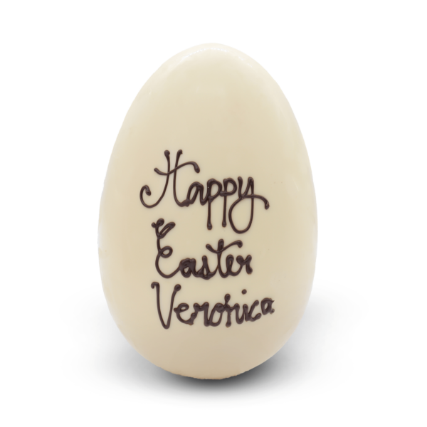 A Personalised Egg in Medium Size with the words happy easter.